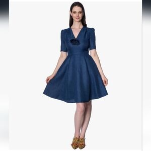 Banned Retro Blue Bow Secretary Dress